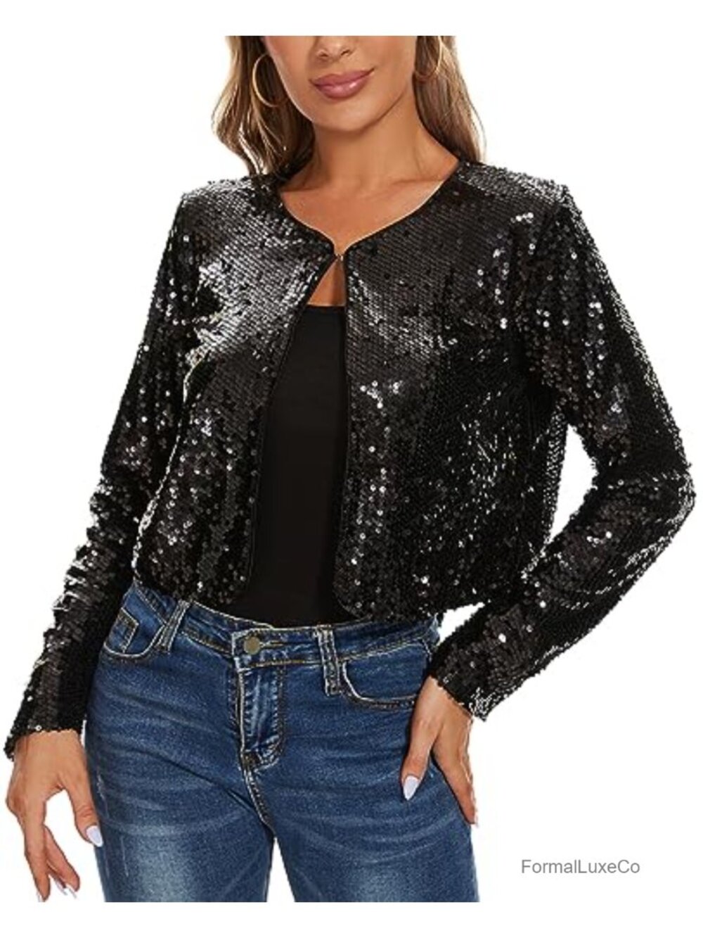Sequin Shrug Women Long Sleeve Open Front Sparkly Bolero Jacket